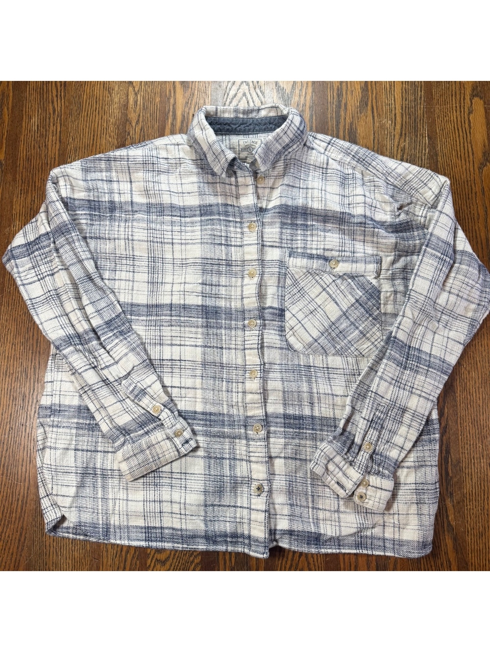 FatFace Plaid Flannel Womens Size 8 Relaxed Fit Long Sleeve Cotton Blue White